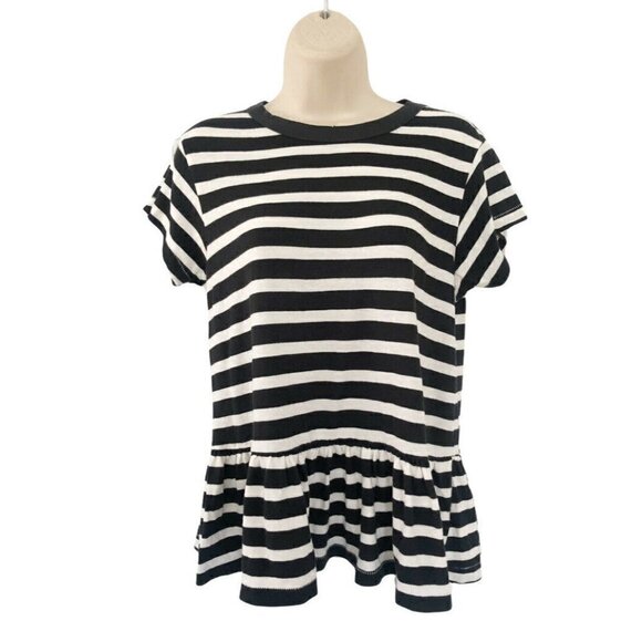 The GREAT Black & Cream Striped Peplum Tee Shirt - Picture 2 of 8